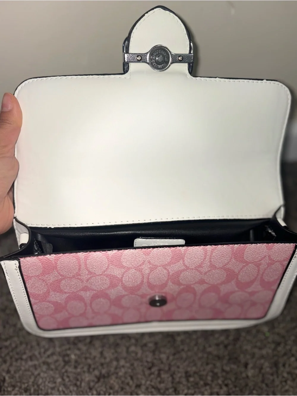 Coach Pink and White Signature Clutch